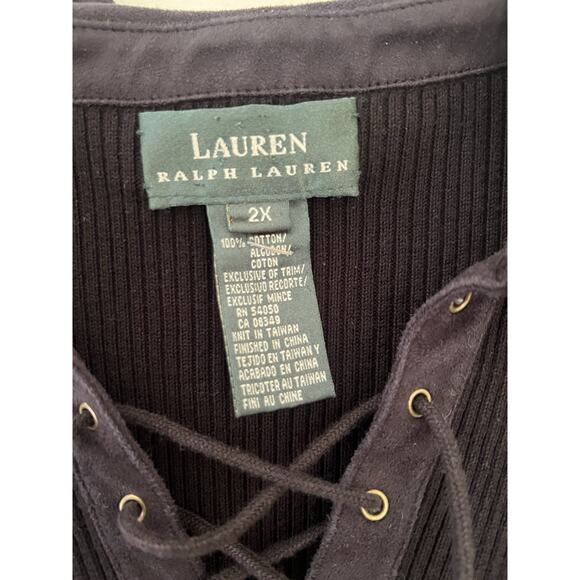 Lauren Ralph Lauren Black Lace Up Ribbed Knit Sweater Tunic Top 2XL Equestrian - Picture 4 of 10